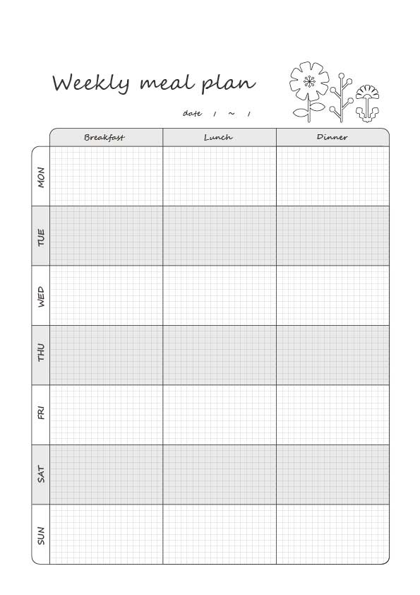 献立表テンプレート　無料素材 ご自由にダウンロードしてお使いください。