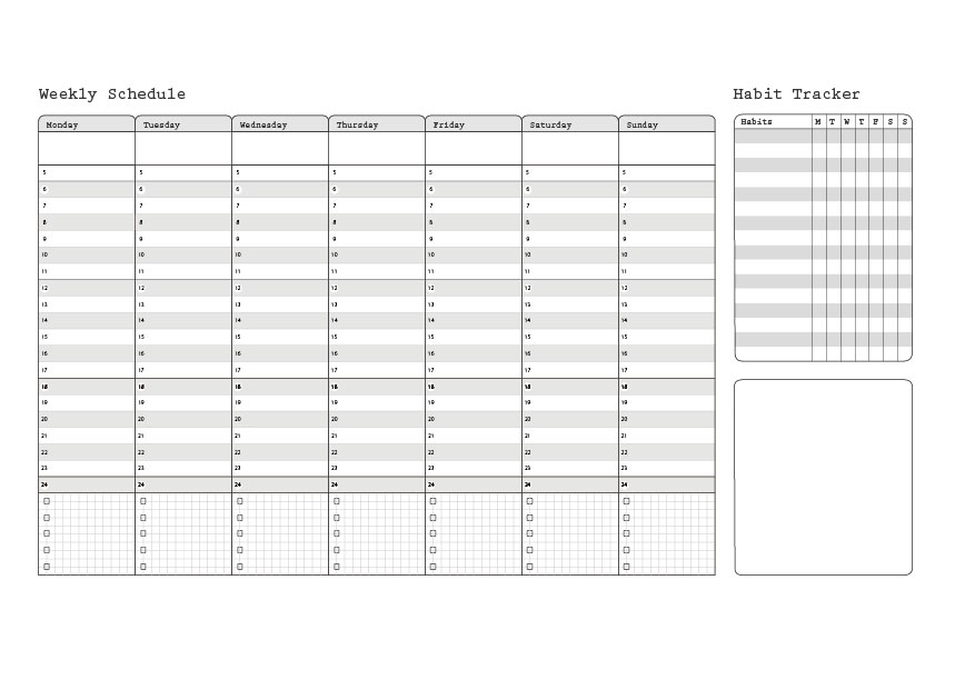 一週間のタイムスケジュール表(バーチカルタイプ) テンプレート。ご自由にダウンロードしてお使いください