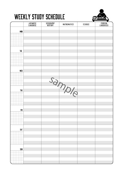 5教科の学習計画テンプレート。一週間の勉強スケジュールを可視化。効率よく勉強ができます。
